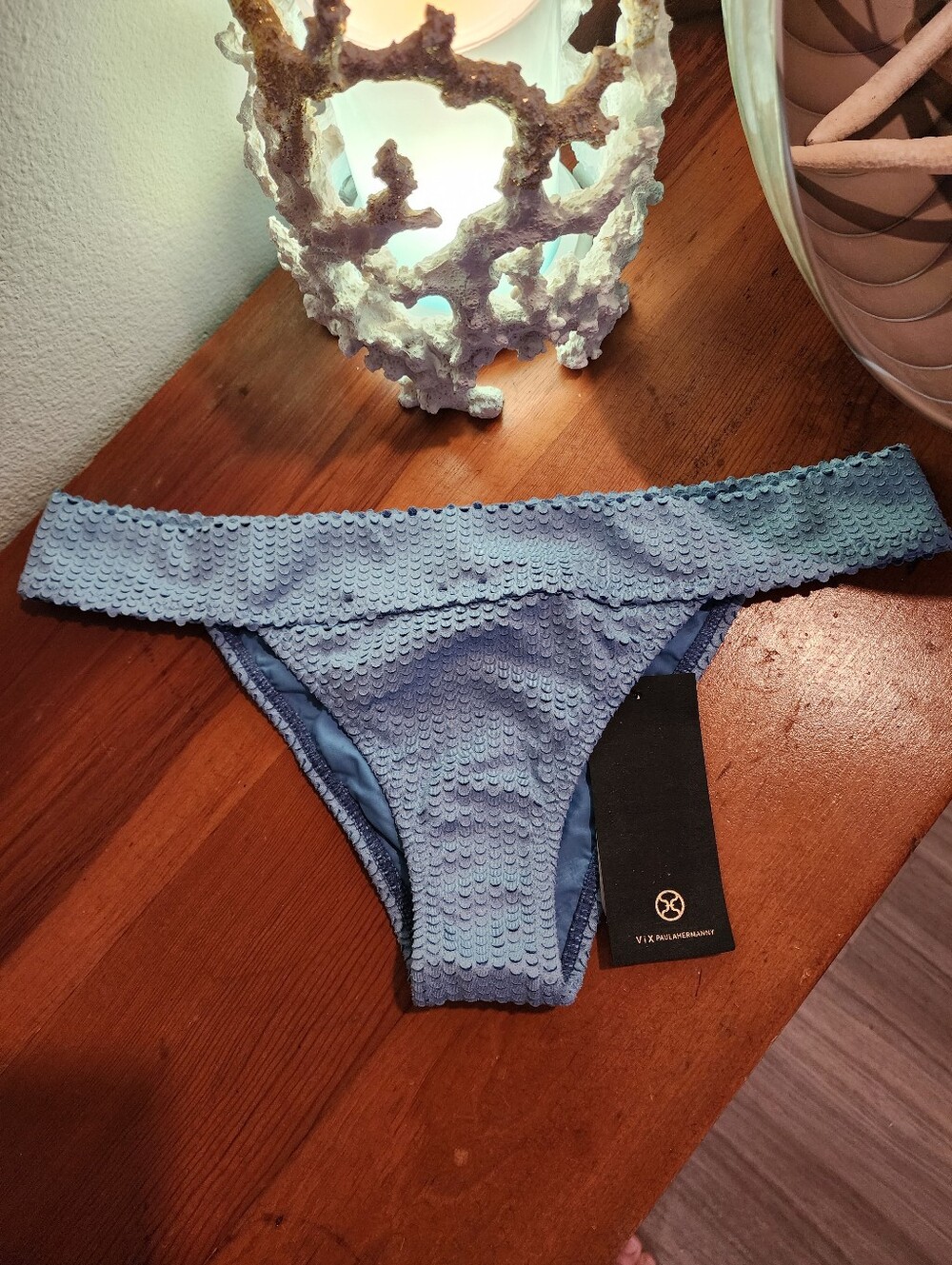 NEW! VIX PAULA HERMANNY SZ L Light Blue Mermaid Textured Bikini Bottoms